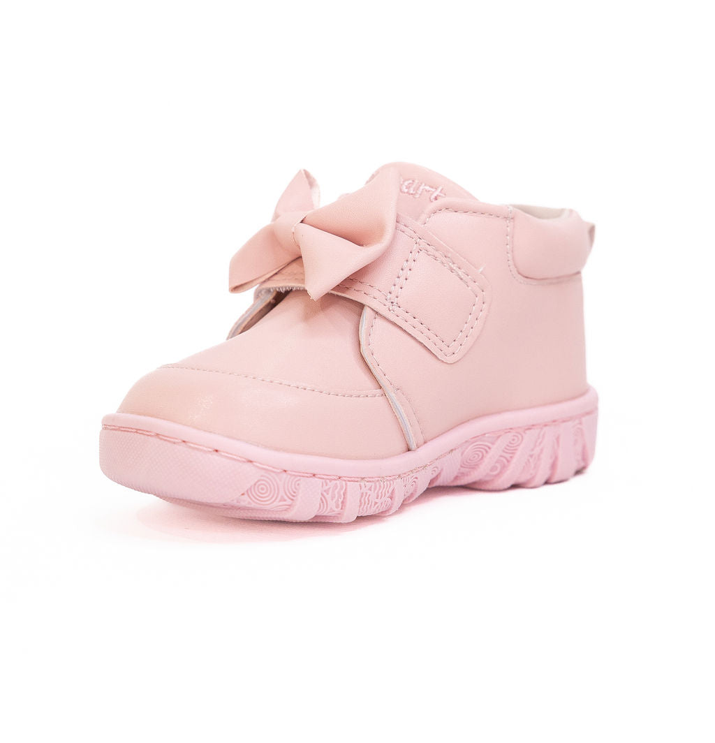 Pink children's shoe with a bow on a white background | Billycart Kids first walker pink boots  for baby and toddlers | Podiatrists recommended prewalker shoes for baby and toddlers Australia