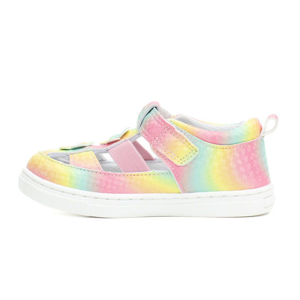 Billycart Kids Amelia rainbow soft sole first walker sandals for kids. Zero drop and recommended by podiatrists