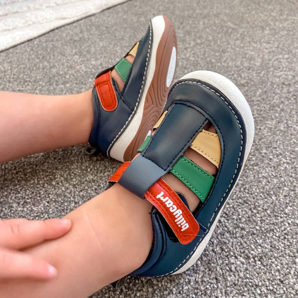 Billycart Kids soft rubber soles | Multicoloured First walker shoes | Australian podiatrists recommended first walker sandals with velcro strap