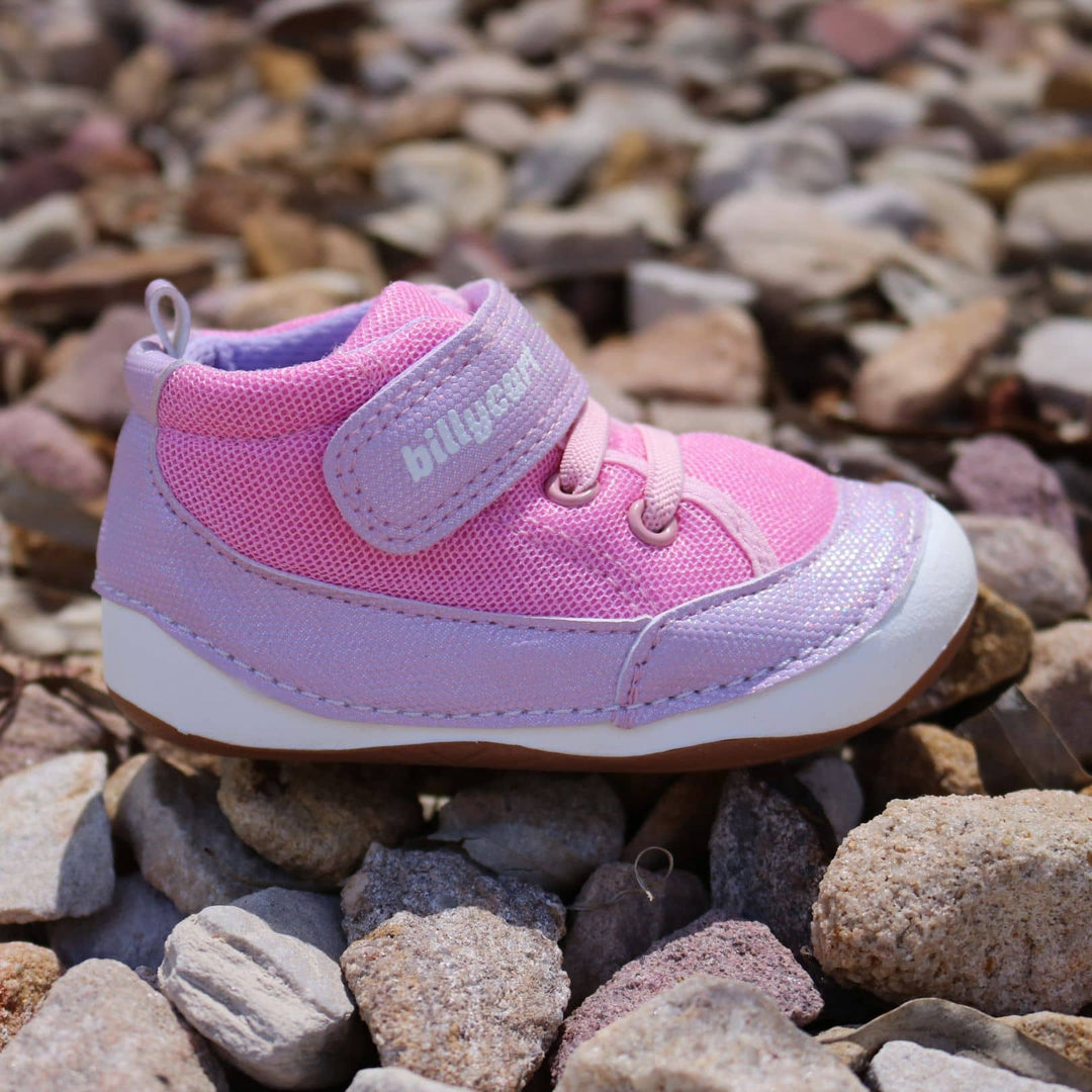Billycart kids Zero Drop Pink and Purple Sneakers for girl toddlers | Australian Podiatrist recommended first walker zero drop shoes for toddlers