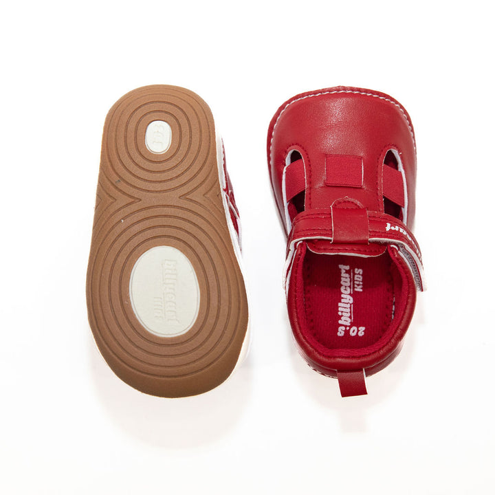 Baby boys walker shoes  for toddlers with anti-slip, soft, flexible rubber soles | Easy-fitting, velcro strap and wide opening sandals | Boston Red