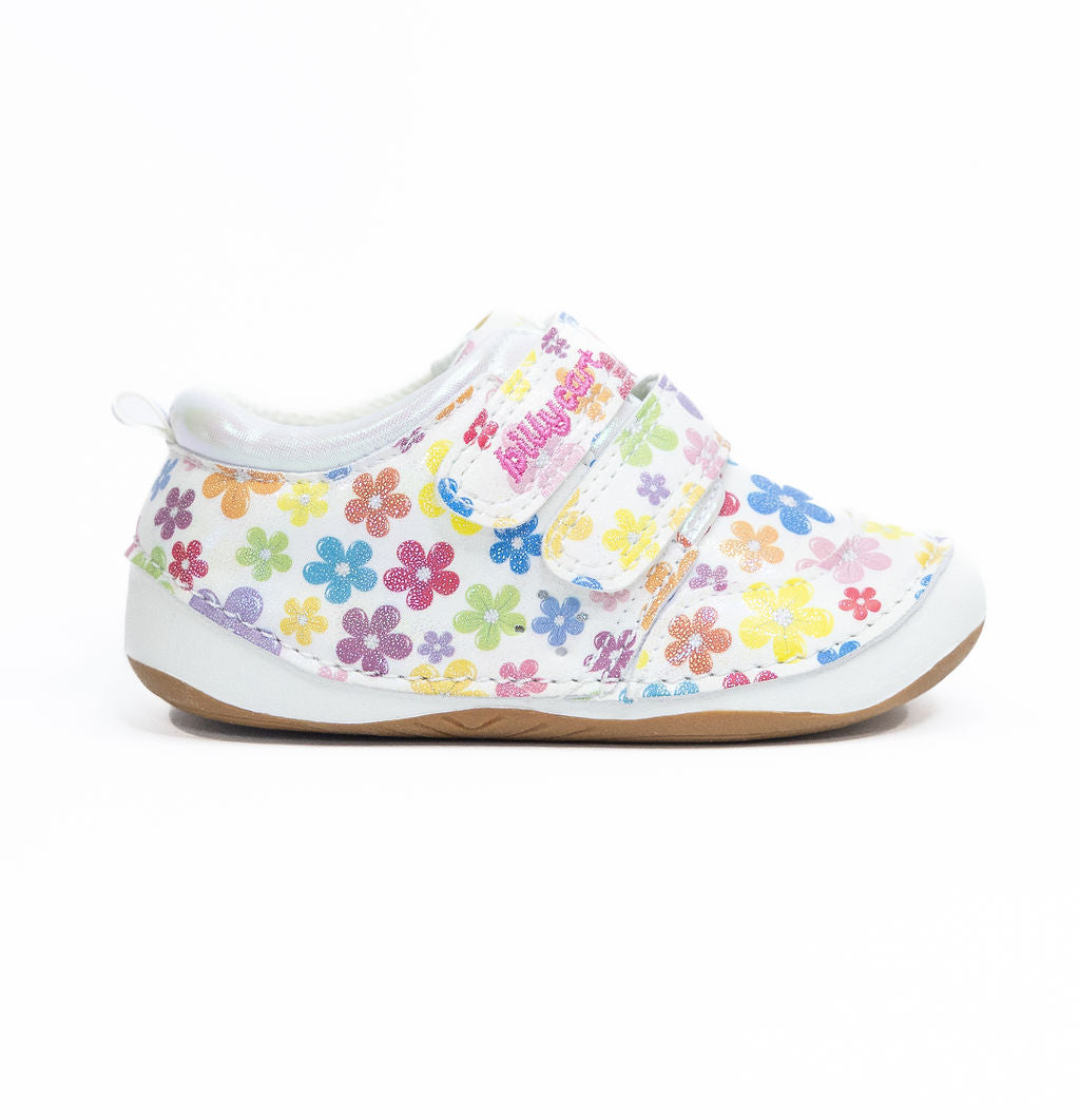 Billycart Kids soft rubber soles | Floral First walker shoes | Australian podiatrists recommended first walker sneakers with velcro strap
