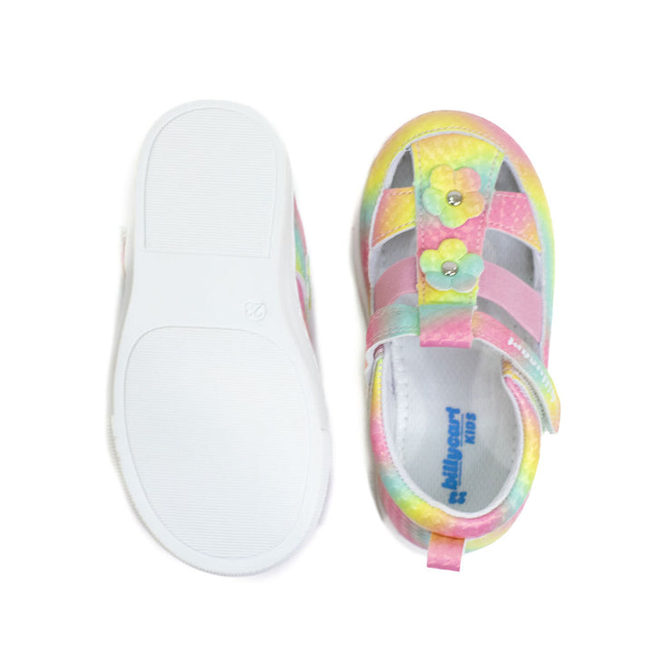 Billycart Kids Amelia rainbow soft sole first walker sandals for kids. Zero drop and recommended by podiatrists