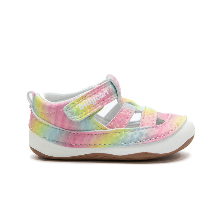 Billycart Kids - Ava rainbow girls first walker closed toe sandals with velcro. Barefoot sole and zero drop. Recommended by Australian podiatrists