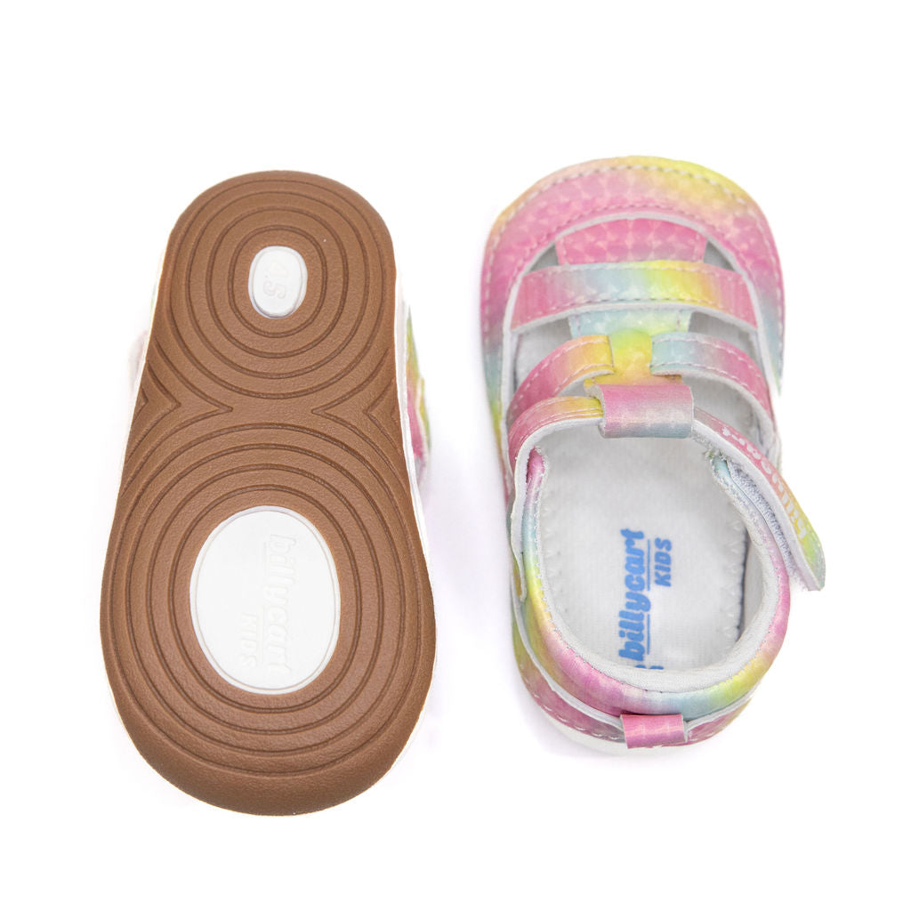 Top view and sole view of Billycart kids ava rainbow first walker for girls