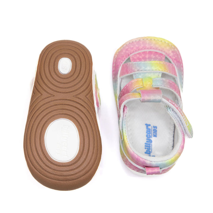 Top view and sole view of Billycart kids ava rainbow first walker for girls