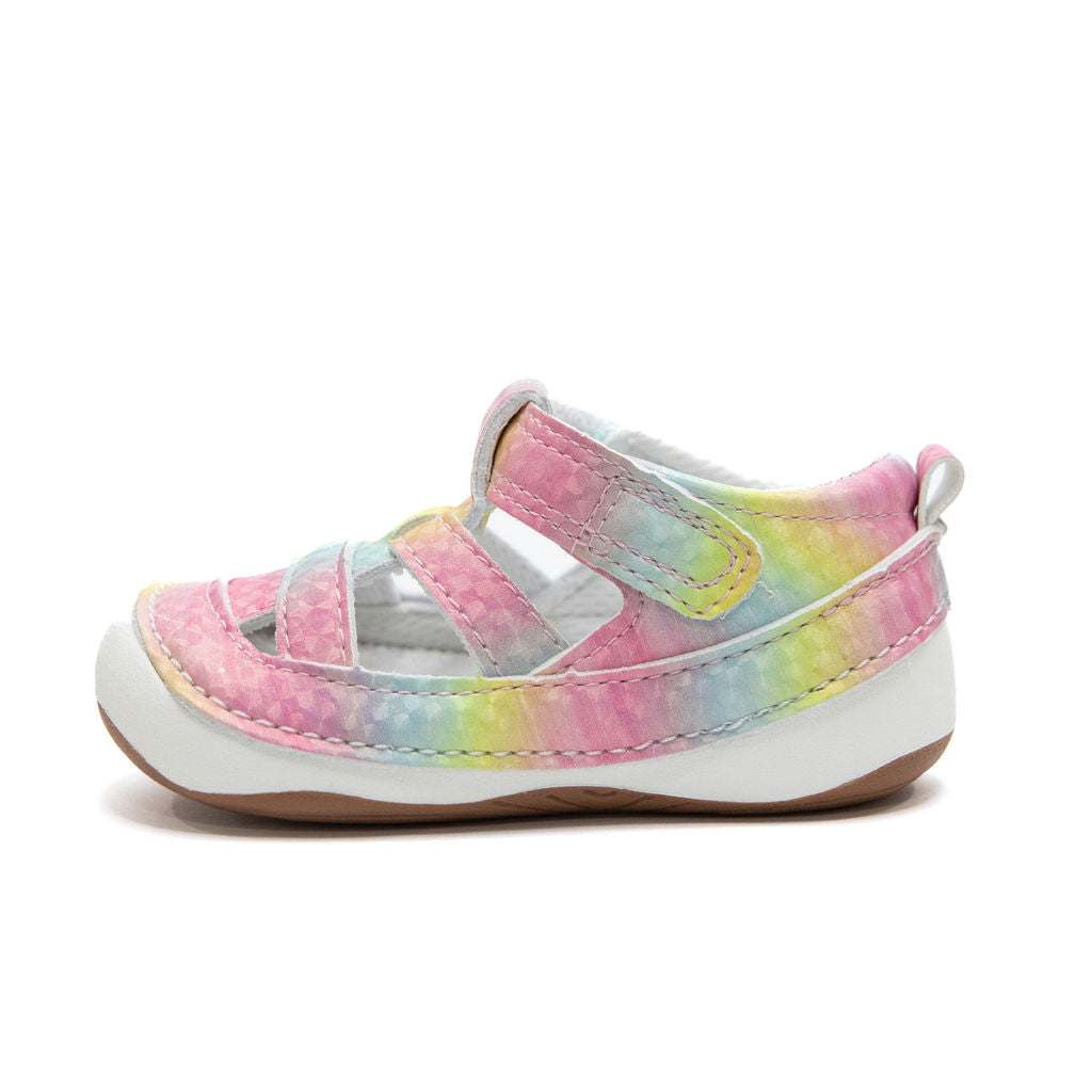 Billycart Kids - Ava rainbow girls first walker closed toe sandals with velcro. Barefoot sole and zero drop. Recommended by Australian podiatrists