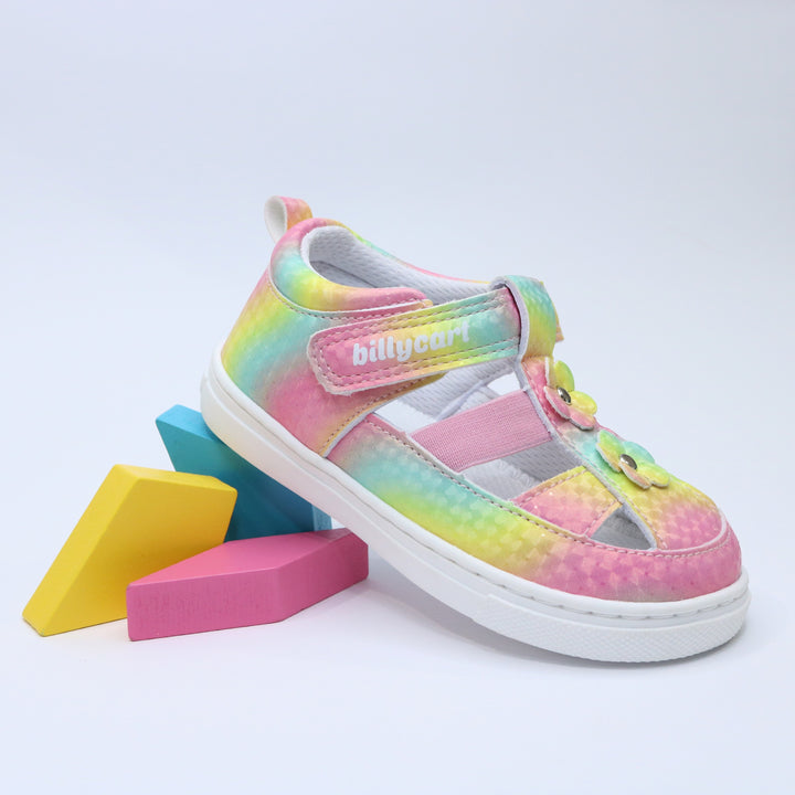 Billycart Kids Amelia rainbow soft sole first walker sandals for kids. Zero drop and recommended by podiatrists