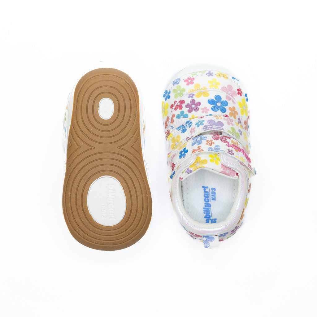 Top view and sole view of Billycart kids Poppy Floral first walker for girls