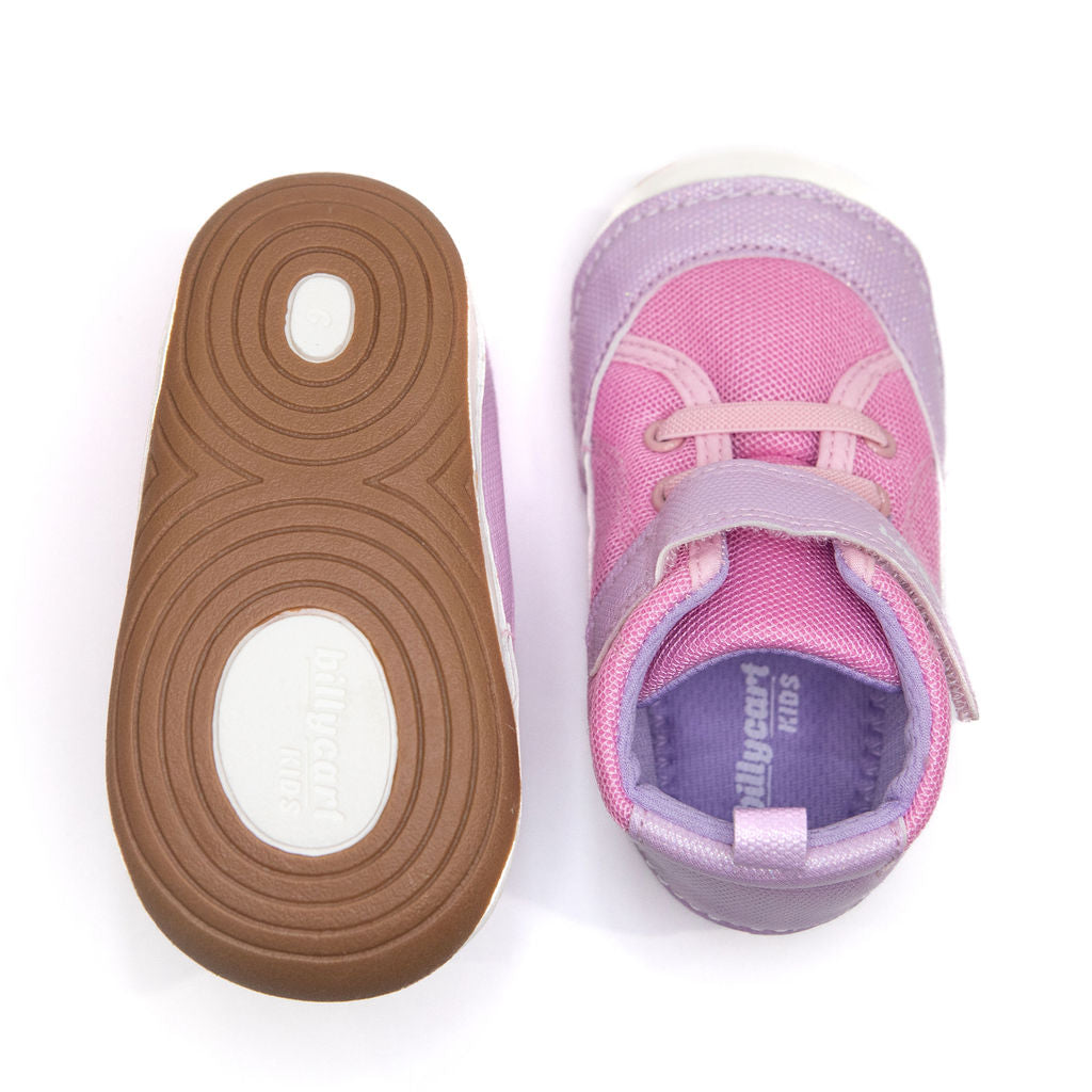 Zero drop, barefoot first walker high-top sneakers. Pink. Lightweight runner. Toddler shoes by Billycart Kids.