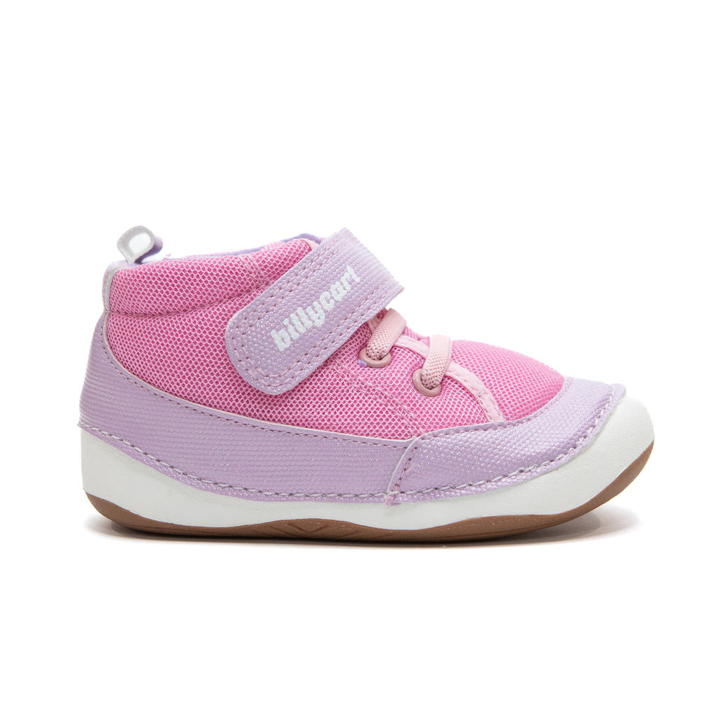 Zero drop, barefoot first walker high-top sneakers. Pink. Lightweight runner. Toddler shoes by Billycart Kids.