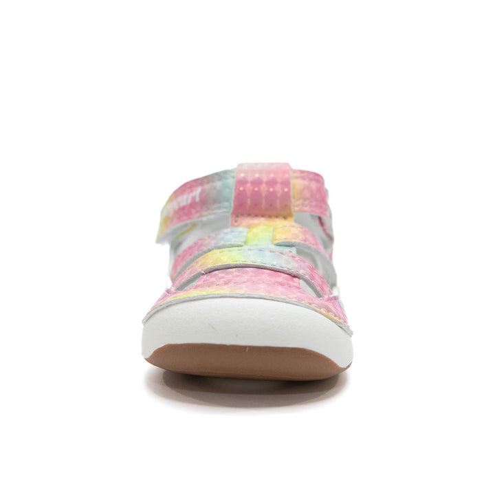Billycart Kids - Ava rainbow girls first walker closed toe sandals with velcro. Barefoot sole and zero drop. Recommended by Australian podiatrists