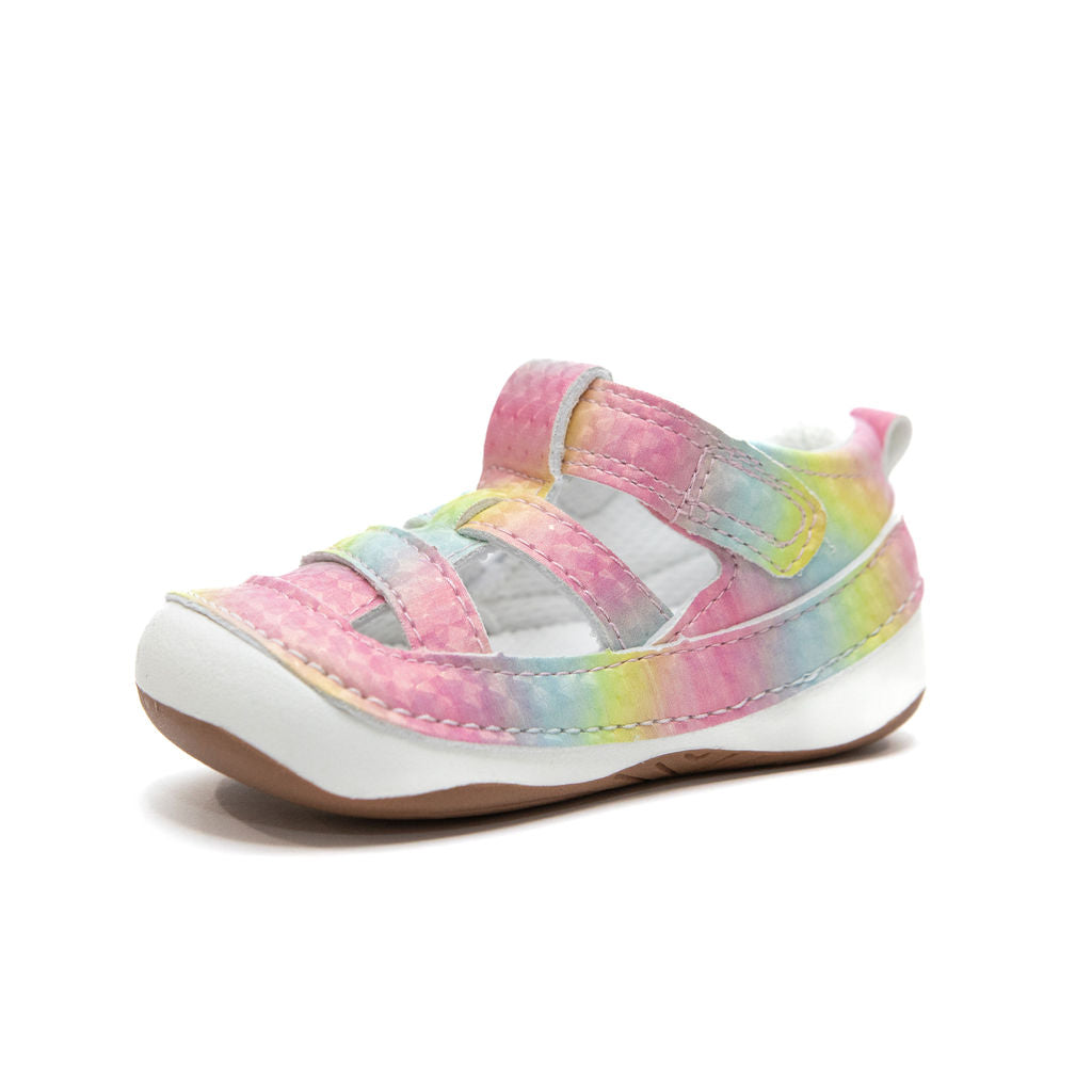 Billycart Kids - Ava rainbow girls first walker closed toe sandals with velcro. Barefoot sole and zero drop. Recommended by Australian podiatrists