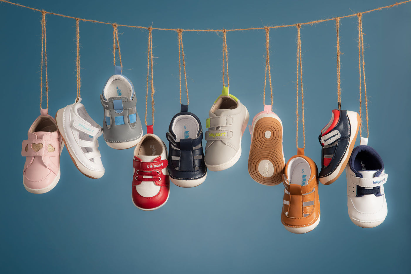 A collection of first walker shoes from Australian children’s shoe brand Billycart Kids