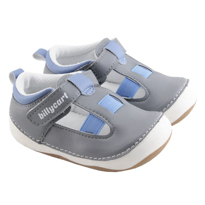 Buy the best Baby & Toddler shoes and footwear online. First walker Boys blue and grey kids sandals with rubber sole. Size 4, size 4.5, size 5, size 6, size 7. Wide width fit without laces, with Velcro. 