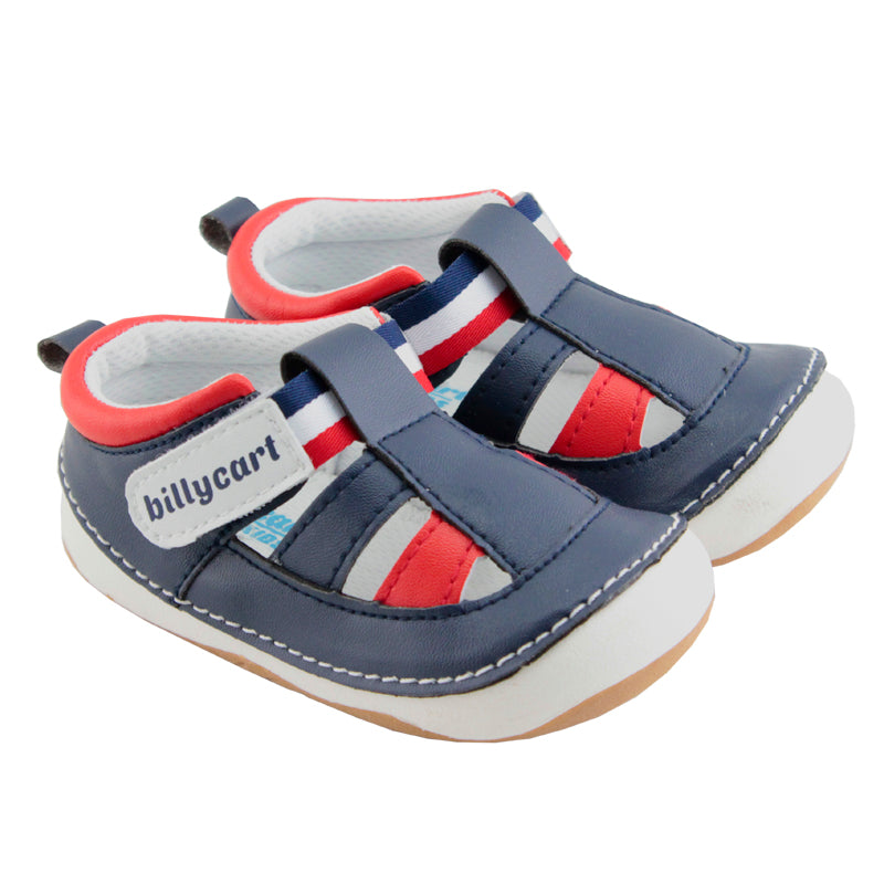 Buy the best Baby & Toddler shoes and footwear online. First walker Boys blue and red kids sandals with rubber sole. Size 4, size 4.5, size 5, size 6, size 7. Wide width fit without laces, with Velcro. 