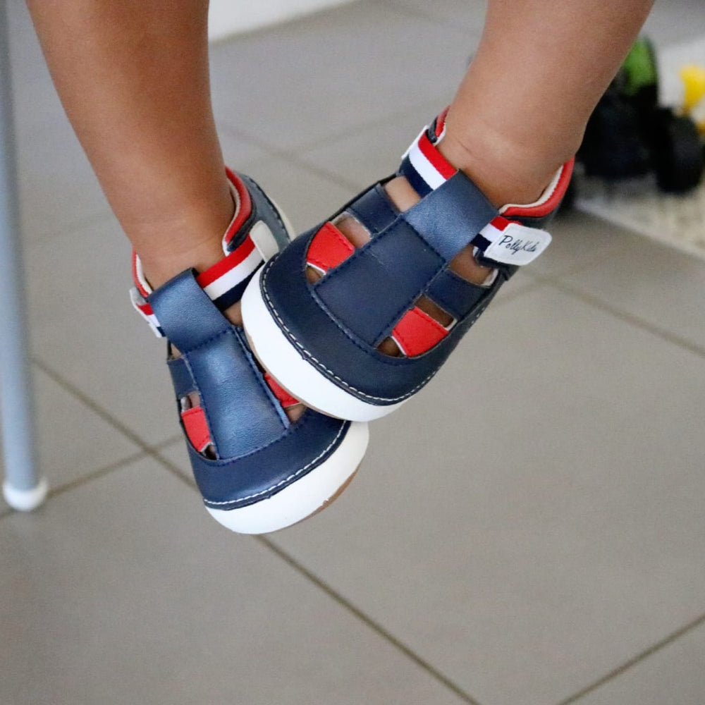 Billycart Kids Flynn navy and red baby boys sandals | Podiatrist recommended first walker shoes for toddlers australia