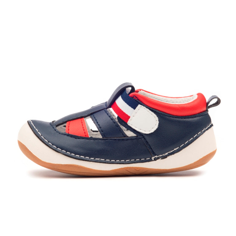 Flynn Boys Navy & Red Quality Sandals with flexible, soft rubber soles. Vegan friendly . Shoes from Billycart Kids