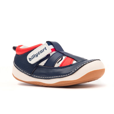 Flynn Boys Navy & Red best first walker Sandals. Vegan friendly in Australia. Shoes from Billycart Kids