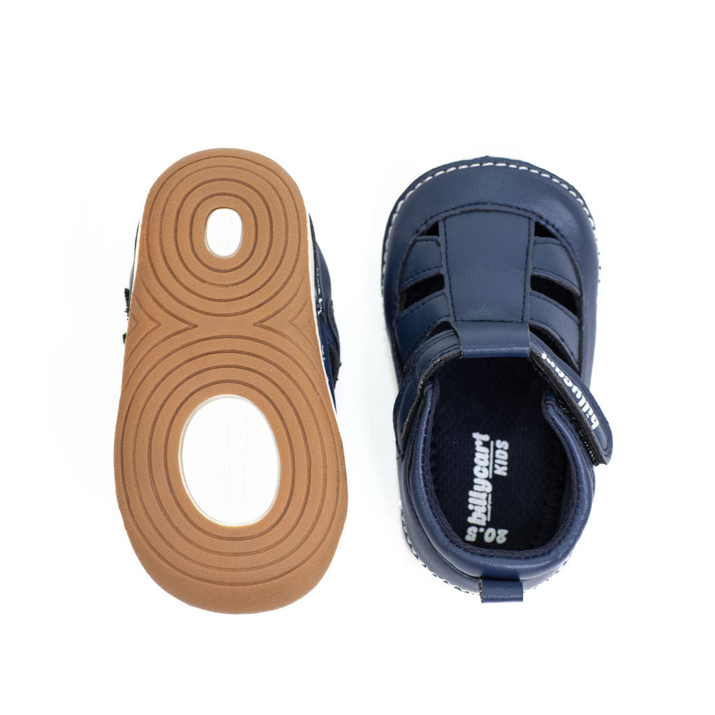 Taylor Unisex Navy non-slip, daycare Sandals with flexible, soft rubber soles. Shoes from Billycart Kids