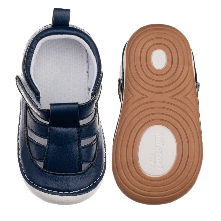Taylor Unisex Navy non-slip, daycare Sandals with flexible, soft rubber soles. Shoes from Billycart Kids