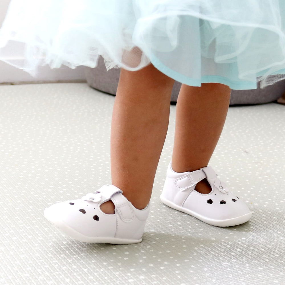 Lilt Girls Whire non-slip, daycare T-Bars with flexible, soft rubber soles. Shoes from Billycart Kids