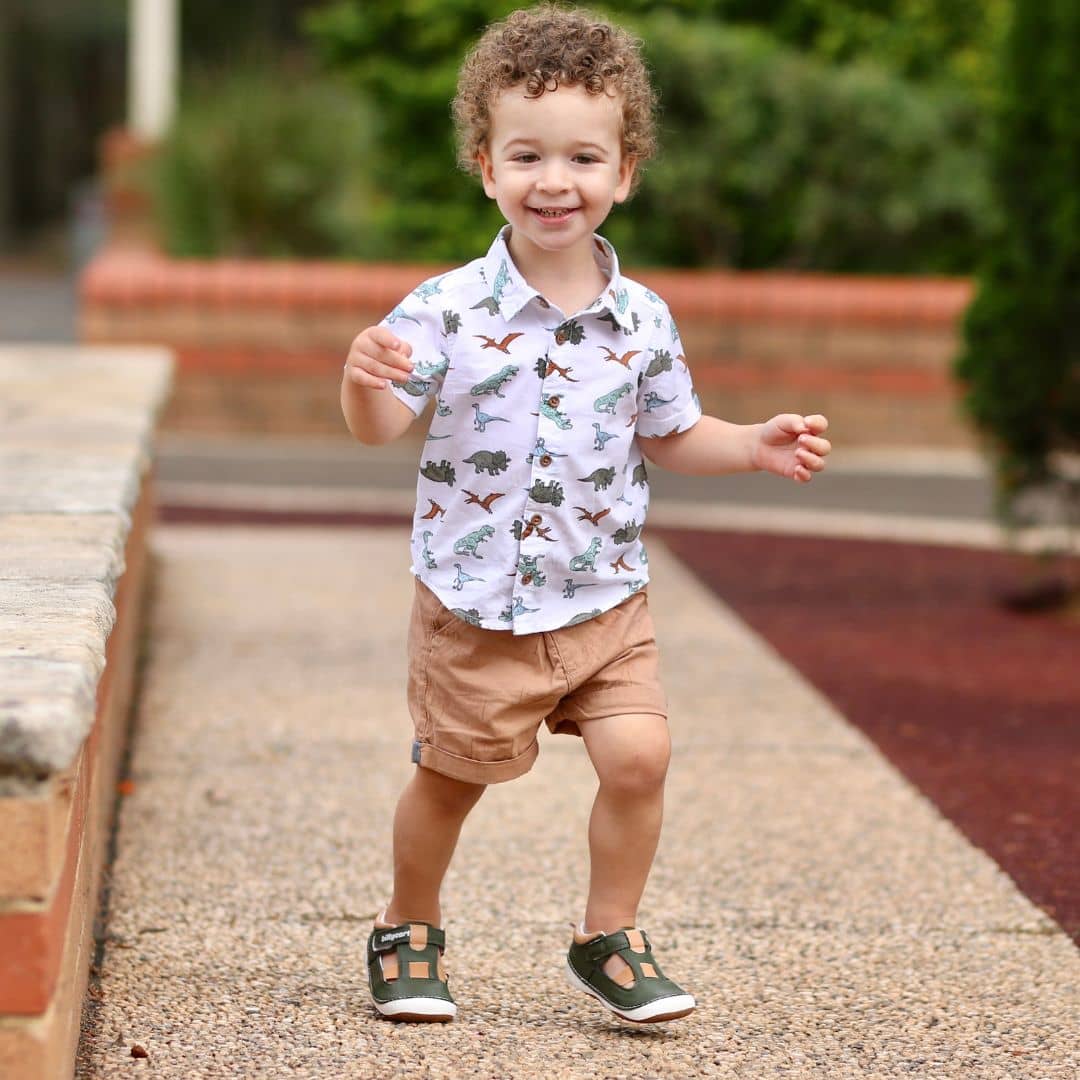 Billycart Kids Green and Tan Outdoor widefit sandals for boy toddlers | Australian podiatrist recommended first walker sandals for baby