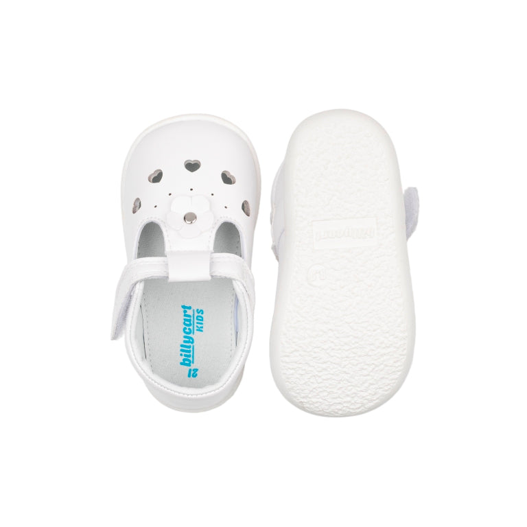 Top view and sole view of Billycart kids Lily White first walker for girls